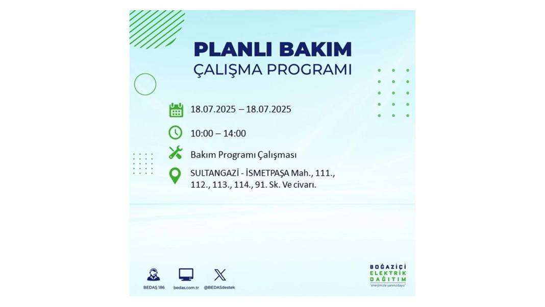 O İLÇELERDE UZUN SÜRE ELEKTRİK OLMAYACAK: BEDAŞ 18 Temmuz Cuma elektrik kesintisi yaşayacak ilçeleri duyurdu! 4