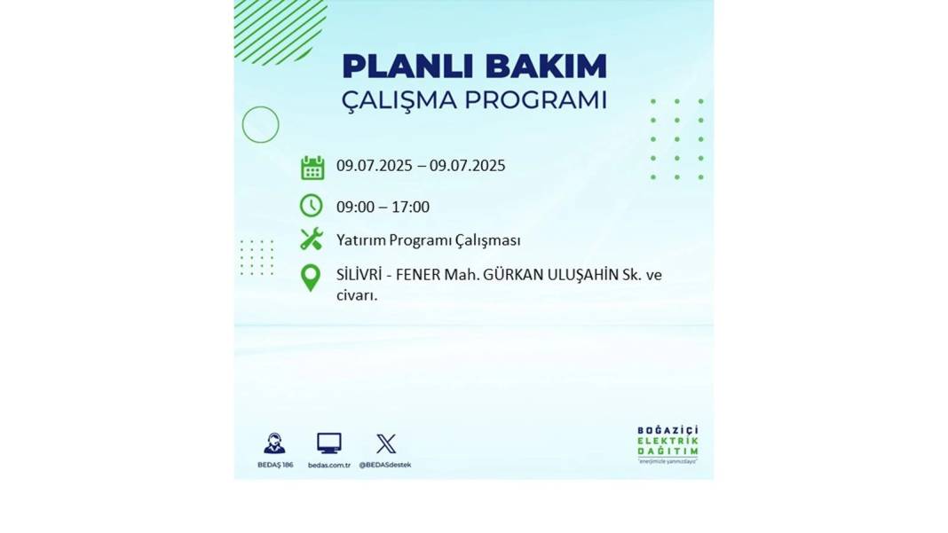 SAATLERCE ELEKTRİK OLMAYACAK: BEDAŞ 9 Temmuz Çarşamba elektrik kesintisi yaşayacak ilçeleri sıraladı! 13