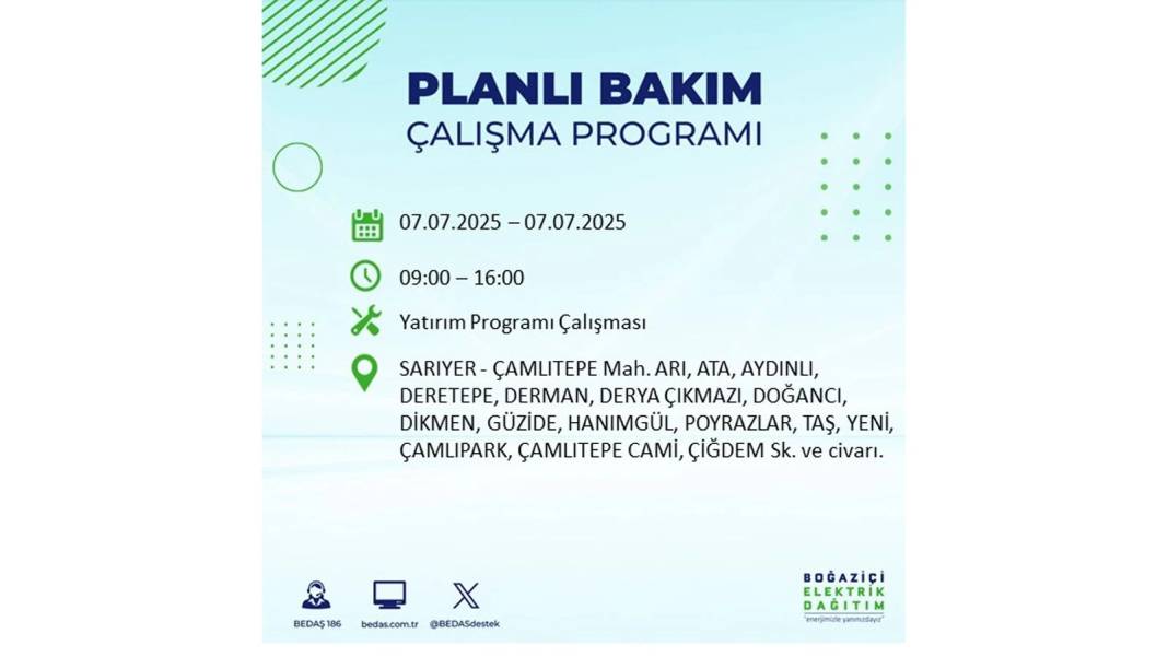 BÜYÜK ELEKTRİK KESİNTİSİ YAŞANACAK: BEDAŞ 7 Temmuz Pazartesi elektrik kesintisi yaşayacak ilçeleri sıraladı! 13