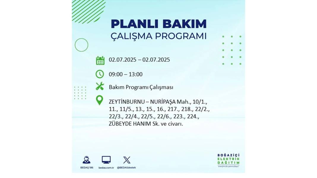 O İLÇELERDE UZUN SÜRE ELEKTRİK OLMAYACAK: BEDAŞ 2 Temmuz Çarşamba elektrik kesintisi yaşayacak ilçeleri sıraladı 4
