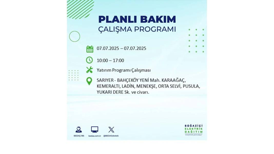 BÜYÜK ELEKTRİK KESİNTİSİ YAŞANACAK: BEDAŞ 7 Temmuz Pazartesi elektrik kesintisi yaşayacak ilçeleri sıraladı! 12