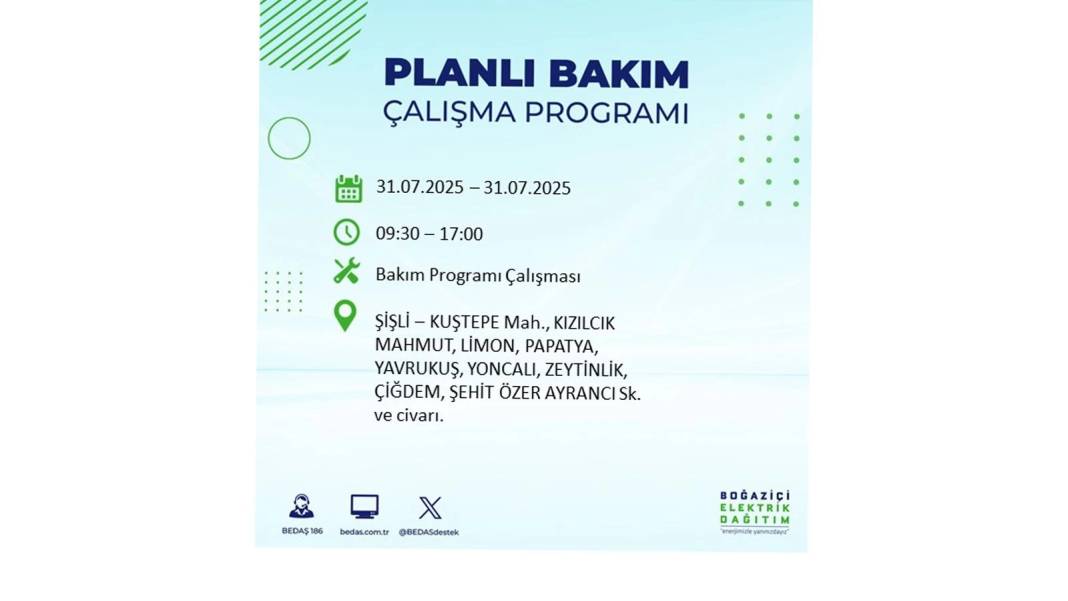 BÜYÜK ELEKTRİK KESİNTİSİ OLACAK: BEDAŞ 31 Temmuz Perşembe elektrik kesintisi yaşayacak ilçeleri sıraladı! 2