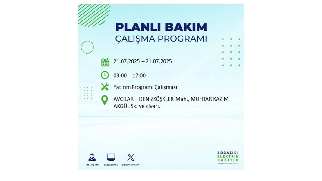 O İLÇLERDE ELEKTRİK OLMAYACAK: BEDAŞ 21 Temmuz Pazartesi elektrik kesintisi yaşayacak ilçeleri sıraladı! 56