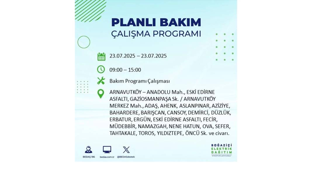 BÜYÜK ELEKTRİK KESİNTİSİ YAŞANACAK: BEDAŞ 23 Temmuz Çarşamba günü elektrik kesintisi yaşayacak ilçeleri sıraladı! 63