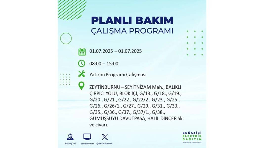 O İLÇELERDE ELEKTRİK OLMAYACAK: BEDAŞ 1 Temmuz Salı elektrik kesintisi yaşayacak ilçeleri sıraladı! 76