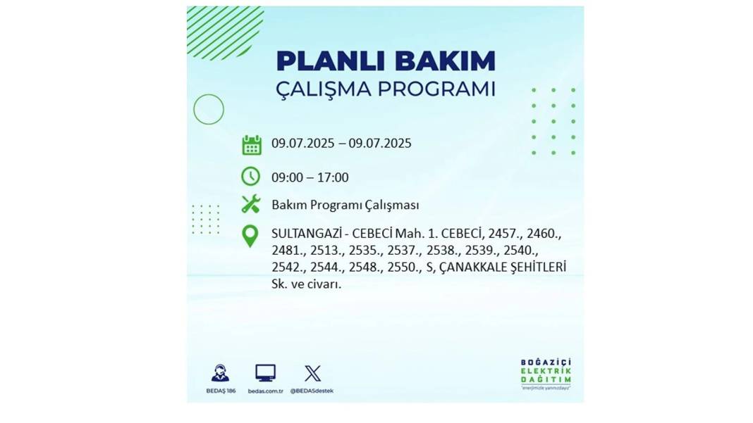 SAATLERCE ELEKTRİK OLMAYACAK: BEDAŞ 9 Temmuz Çarşamba elektrik kesintisi yaşayacak ilçeleri sıraladı! 6