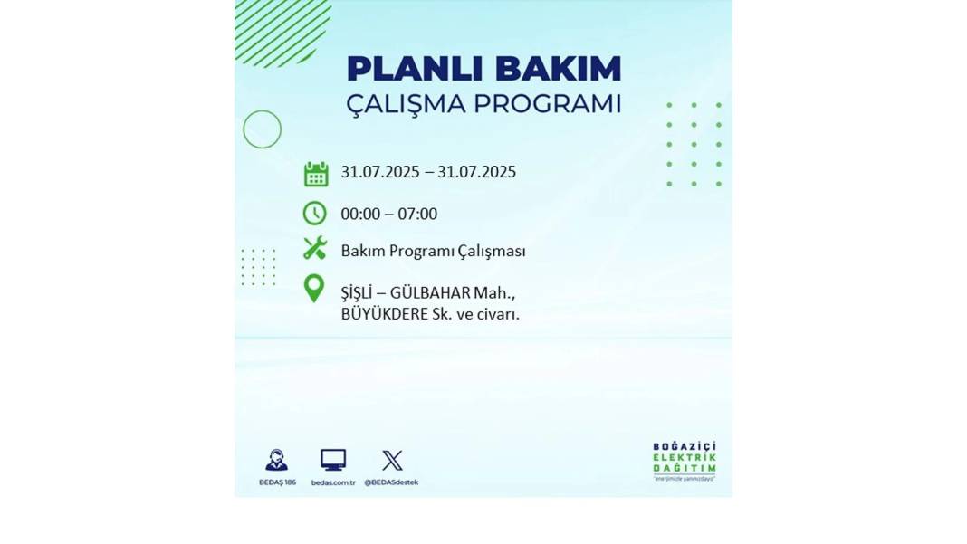 BÜYÜK ELEKTRİK KESİNTİSİ OLACAK: BEDAŞ 31 Temmuz Perşembe elektrik kesintisi yaşayacak ilçeleri sıraladı! 3