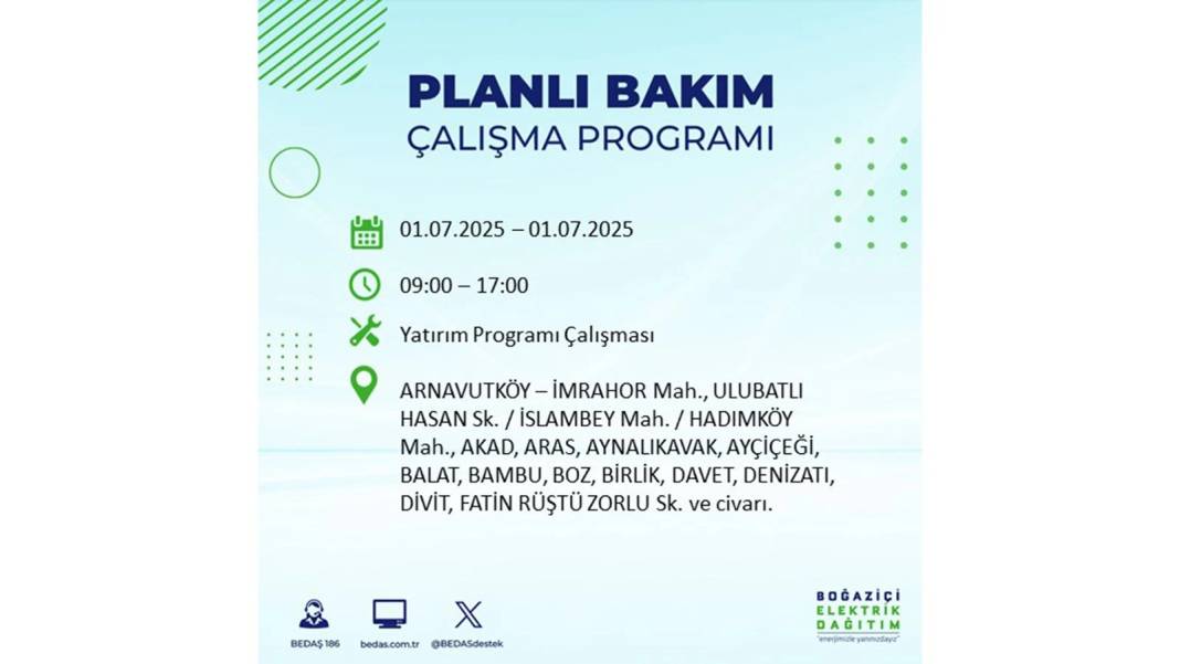 O İLÇELERDE ELEKTRİK OLMAYACAK: BEDAŞ 1 Temmuz Salı elektrik kesintisi yaşayacak ilçeleri sıraladı! 4