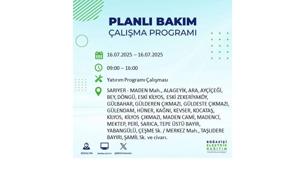 KARANLIĞA HAPSOLACAKLAR: 16 Temmuz Çarşamba İstanbul elektrik kesintisi. BEDAŞ o ilçeleri teker teker uyardı! 25