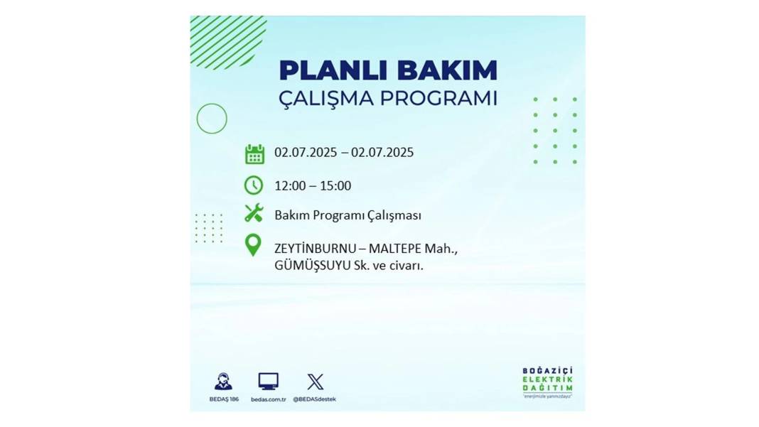 O İLÇELERDE UZUN SÜRE ELEKTRİK OLMAYACAK: BEDAŞ 2 Temmuz Çarşamba elektrik kesintisi yaşayacak ilçeleri sıraladı 2