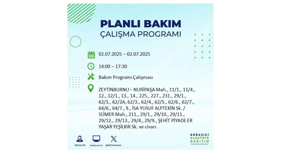 O İLÇELERDE UZUN SÜRE ELEKTRİK OLMAYACAK: BEDAŞ 2 Temmuz Çarşamba elektrik kesintisi yaşayacak ilçeleri sıraladı 1