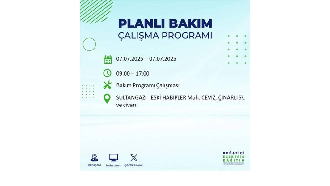 BÜYÜK ELEKTRİK KESİNTİSİ YAŞANACAK: BEDAŞ 7 Temmuz Pazartesi elektrik kesintisi yaşayacak ilçeleri sıraladı! 6