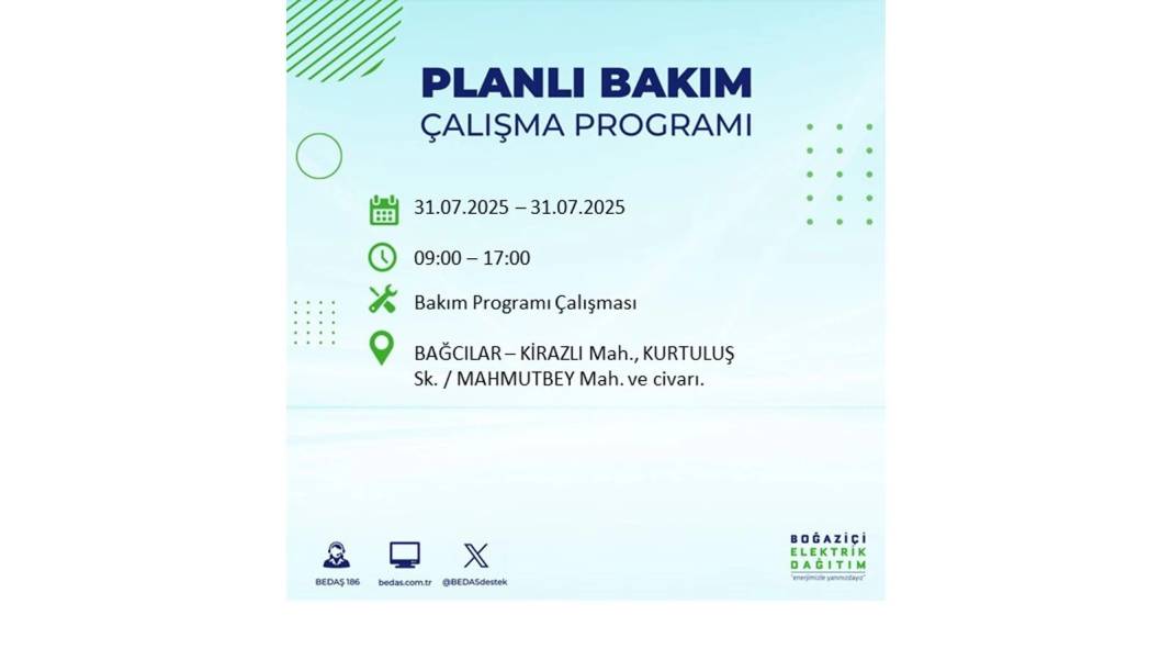 BÜYÜK ELEKTRİK KESİNTİSİ OLACAK: BEDAŞ 31 Temmuz Perşembe elektrik kesintisi yaşayacak ilçeleri sıraladı! 74