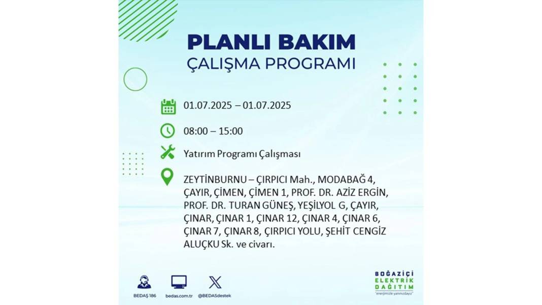 O İLÇELERDE ELEKTRİK OLMAYACAK: BEDAŞ 1 Temmuz Salı elektrik kesintisi yaşayacak ilçeleri sıraladı! 74