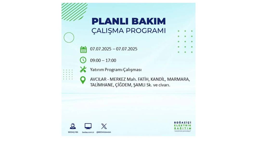 BÜYÜK ELEKTRİK KESİNTİSİ YAŞANACAK: BEDAŞ 7 Temmuz Pazartesi elektrik kesintisi yaşayacak ilçeleri sıraladı! 81