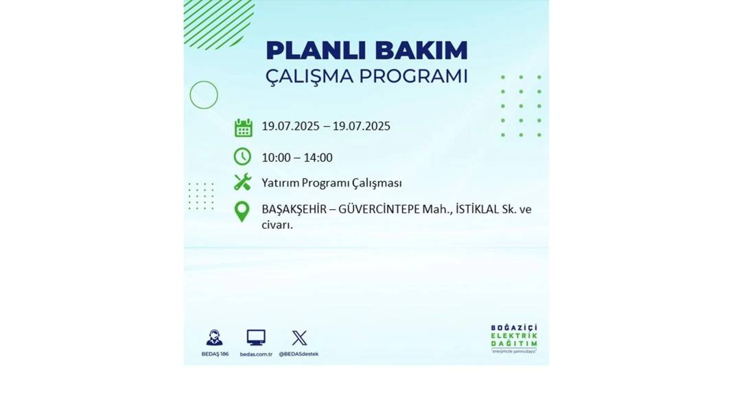 O İLÇELERDE ELEKTRİK OLMAYACAK: BEDAŞ 19 Temmuz Cumartesi elektrik kesintisi yaşayacak ilçeleri sıraladı! 17