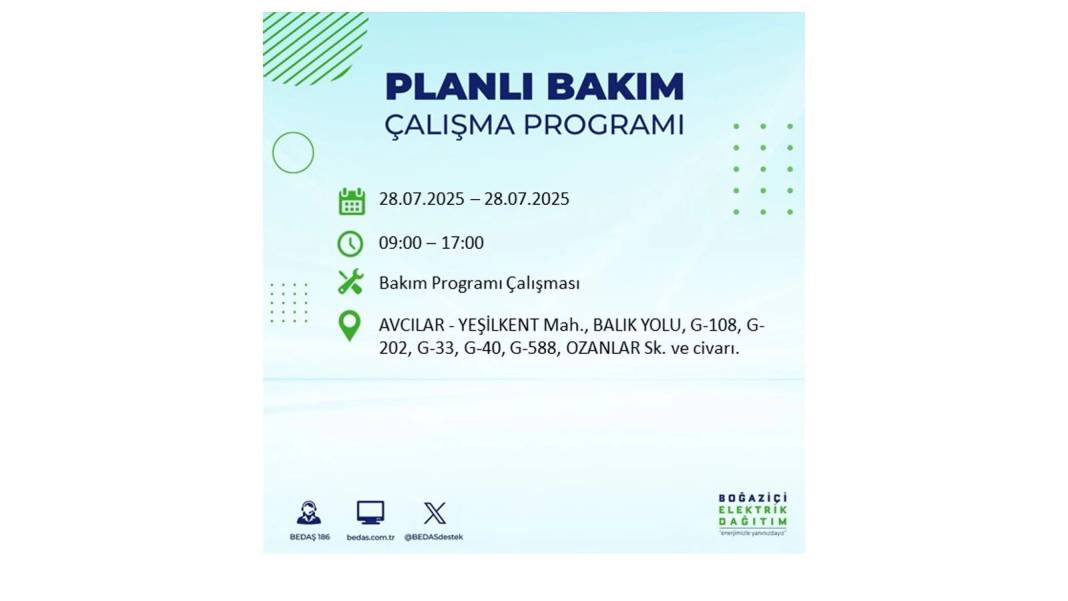 O İLÇELERDE ELEKTRİK OLMAYACAK: BEDAŞ 28 Temmuz Pazartesi elektrik kesintisi yaşayacak ilçeleri sıraladı! 48