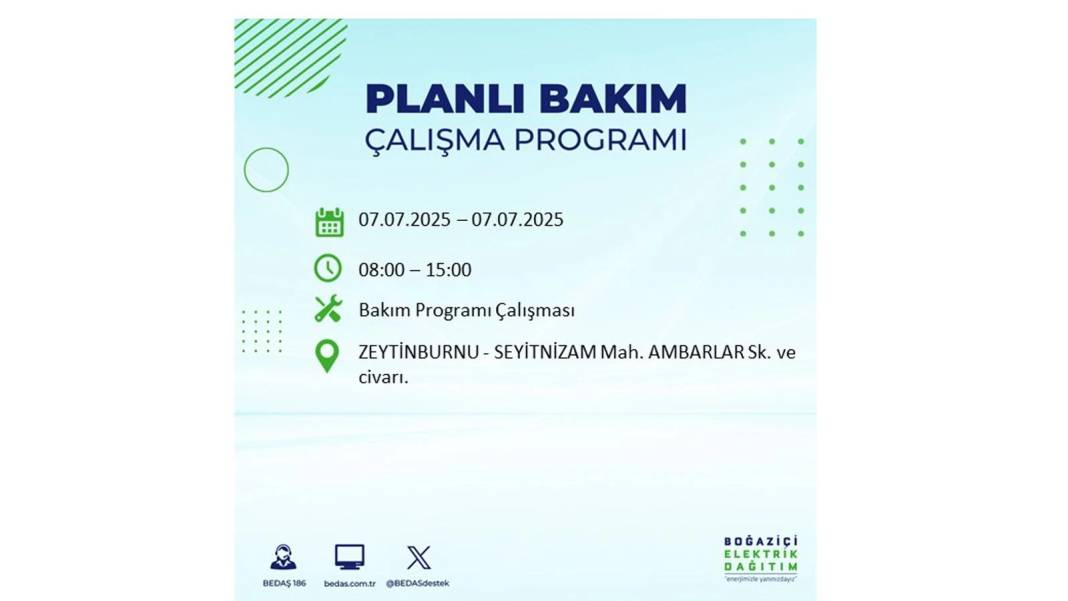 BÜYÜK ELEKTRİK KESİNTİSİ YAŞANACAK: BEDAŞ 7 Temmuz Pazartesi elektrik kesintisi yaşayacak ilçeleri sıraladı! 1