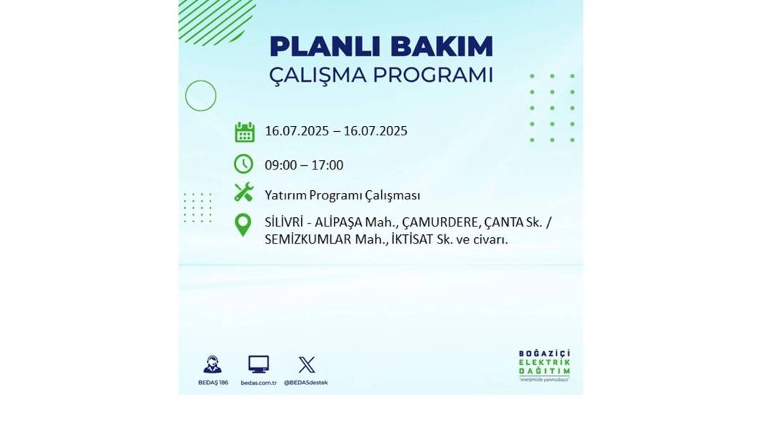KARANLIĞA HAPSOLACAKLAR: 16 Temmuz Çarşamba İstanbul elektrik kesintisi. BEDAŞ o ilçeleri teker teker uyardı! 15