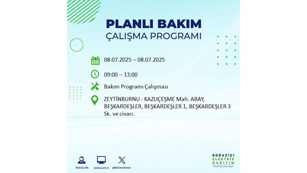 O İLÇELER KARANLIĞA GÖMÜLECEK: BEDAŞ 8 Temmuz Salı elektrik kesintisi yaşayacak ilçeleri sıraladı. Elektrikler ne zaman gelecek? 12