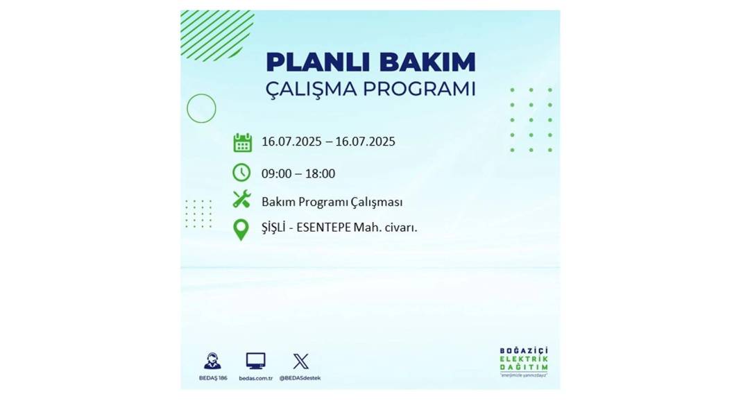 KARANLIĞA HAPSOLACAKLAR: 16 Temmuz Çarşamba İstanbul elektrik kesintisi. BEDAŞ o ilçeleri teker teker uyardı! 11