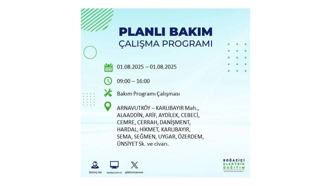 BÜYÜK ELEKTRİK KESİNTİSİ YAŞANACAK: BEDAŞ 1 Ağustos Cuma elektrik kesintisi yaşayacak ilçeleri sıraladı! 57