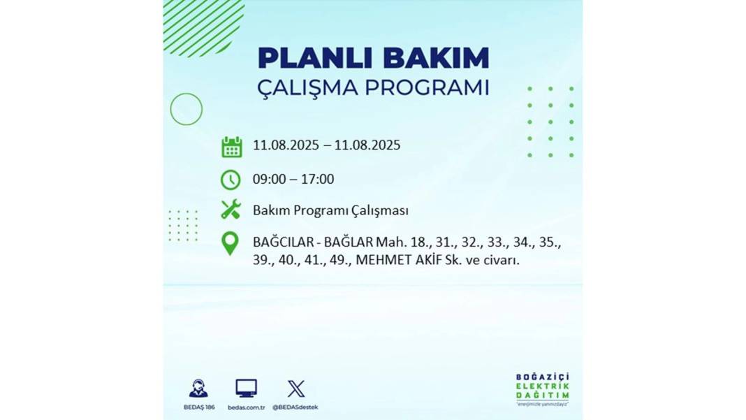 BÜYÜK ELEKTRİK KESİNTİSİ YAŞANACAK: BEDAŞ 11 Ağustos Pazartesi elektrik kesintisi yaşayacak ilçeler belli oldu! 72
