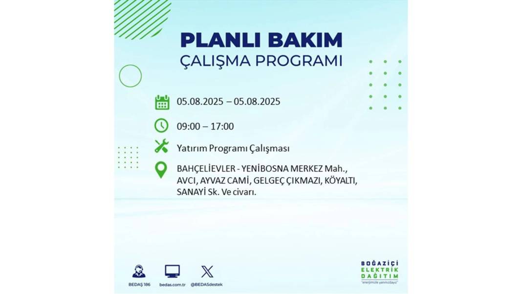 BÜYÜK ELEKTRİK KESİNTİSİ YAŞANACAK: BEDAŞ 5 Ağustos Salı elektrik kesintisi yaşayacak ilçeleri sıraladı! 9