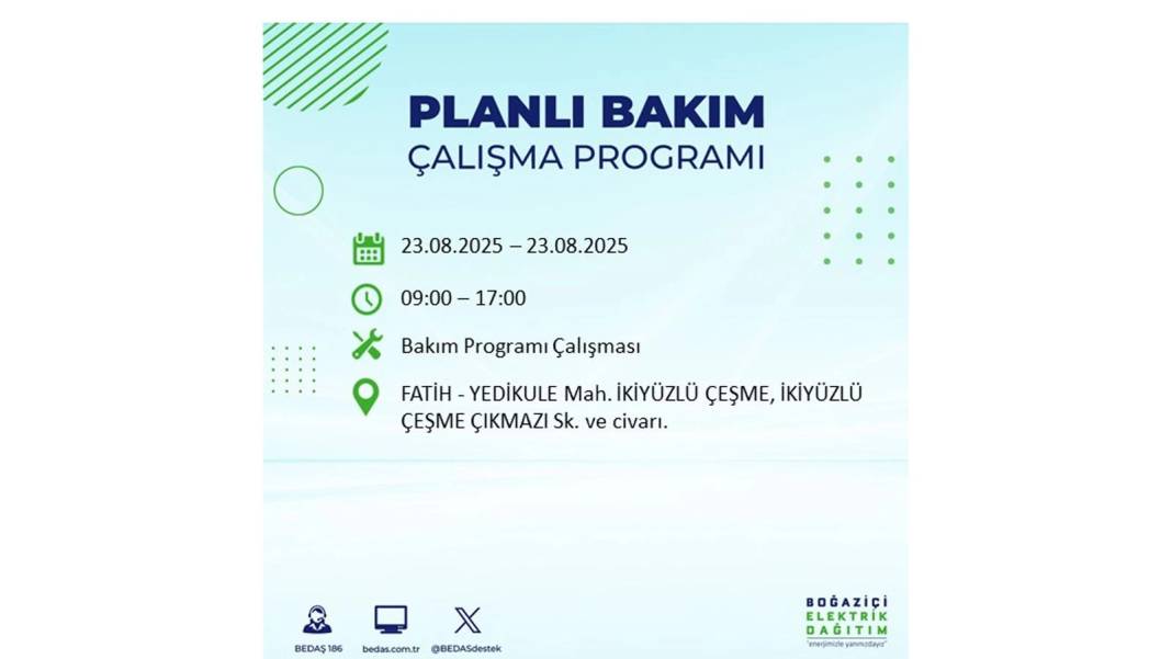 Uzun süre elektrikler olmayacak: BEDAŞ 23 Ağustos Cumartesi elektrik kesintisi yaşayacak ilçeleri sıraladı! 11