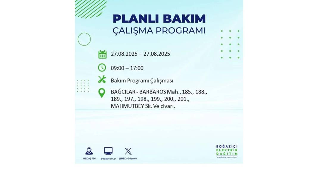 O ilçelerde elektrik olmayacak: BEDAŞ 27 Ağustos Çarşamba günü elektrik kesintisi yaşayacak ilçeleri sıraladı! 69
