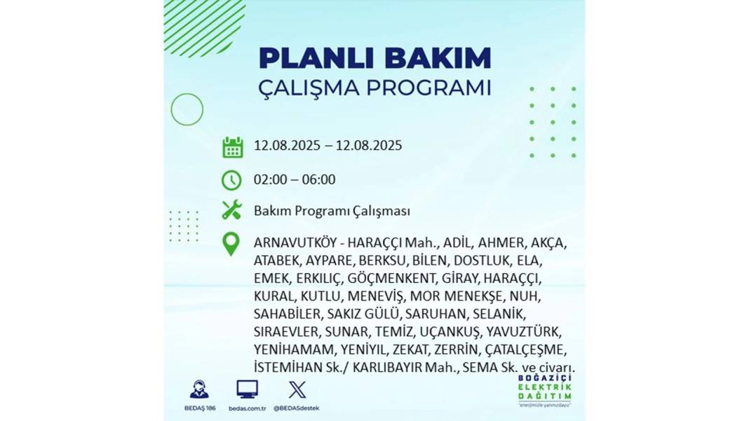 BÜYÜK ELEKTRİK KESİNTİSİ YAŞANACAK: BEDAŞ 12 Ağustos Salı günü elektrik kesintisi yaşayacak ilçeleri sıraladı! 55