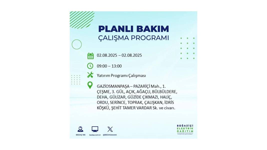 O İLÇELERE ELEKTRİK VERİLMEYECEK: BEDAŞ 2 Ağustos Cumartesi elektrik kesintisi yaşayacak ilçeleri sıraladı! 8