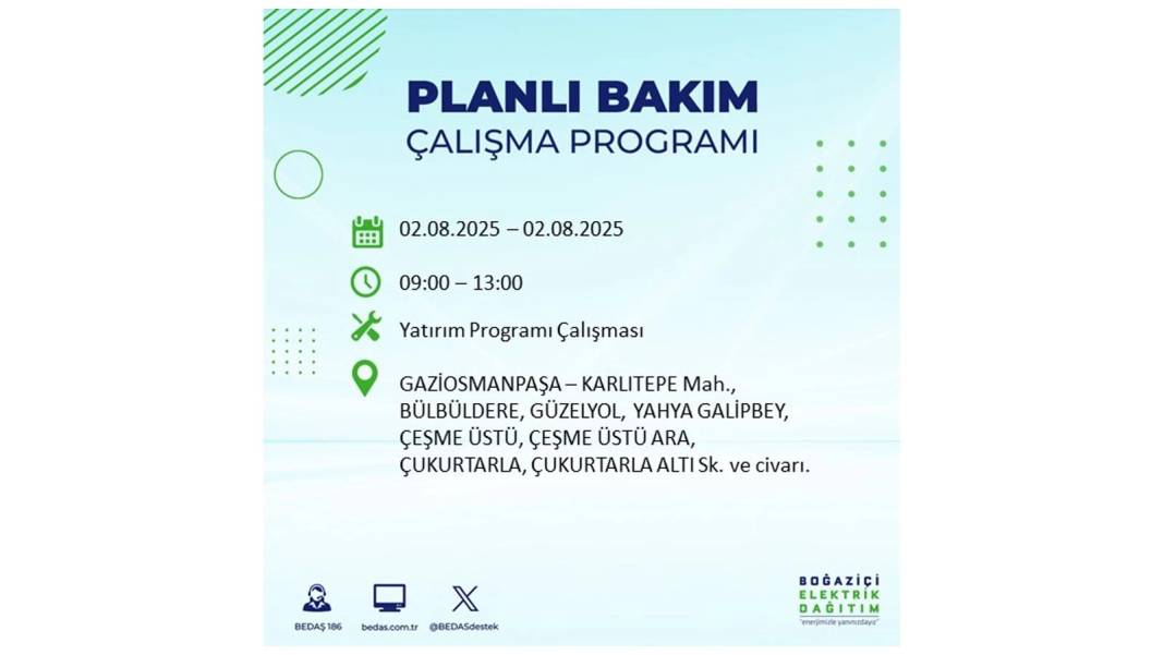 O İLÇELERE ELEKTRİK VERİLMEYECEK: BEDAŞ 2 Ağustos Cumartesi elektrik kesintisi yaşayacak ilçeleri sıraladı! 7