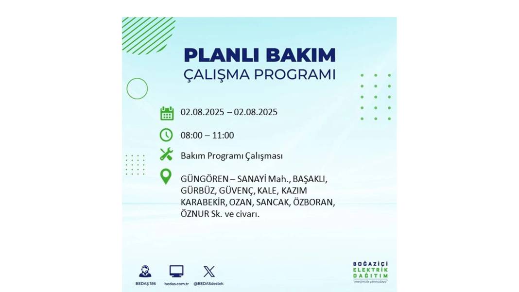 O İLÇELERE ELEKTRİK VERİLMEYECEK: BEDAŞ 2 Ağustos Cumartesi elektrik kesintisi yaşayacak ilçeleri sıraladı! 6