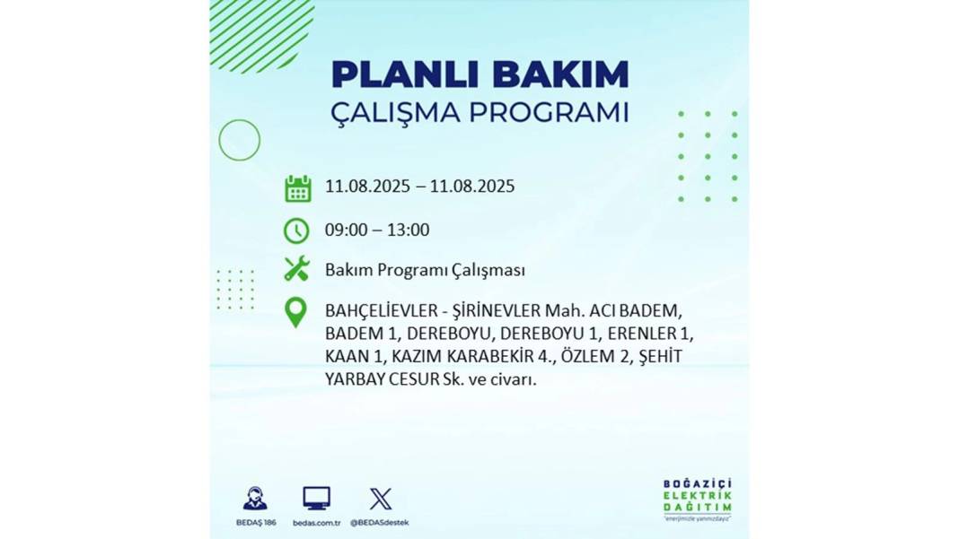 BÜYÜK ELEKTRİK KESİNTİSİ YAŞANACAK: BEDAŞ 11 Ağustos Pazartesi elektrik kesintisi yaşayacak ilçeler belli oldu! 59
