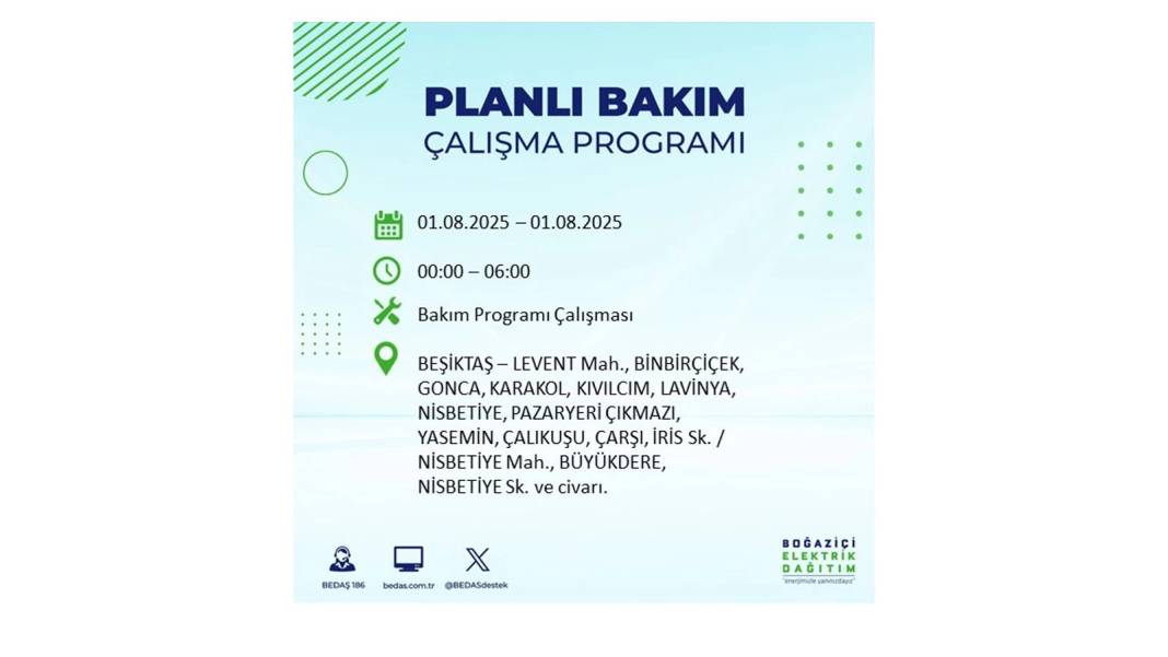 BÜYÜK ELEKTRİK KESİNTİSİ YAŞANACAK: BEDAŞ 1 Ağustos Cuma elektrik kesintisi yaşayacak ilçeleri sıraladı! 41