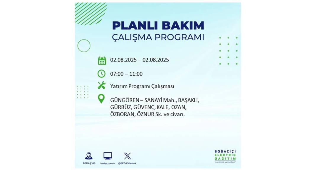 O İLÇELERE ELEKTRİK VERİLMEYECEK: BEDAŞ 2 Ağustos Cumartesi elektrik kesintisi yaşayacak ilçeleri sıraladı! 2