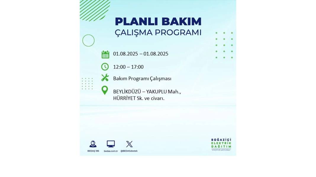 BÜYÜK ELEKTRİK KESİNTİSİ YAŞANACAK: BEDAŞ 1 Ağustos Cuma elektrik kesintisi yaşayacak ilçeleri sıraladı! 43