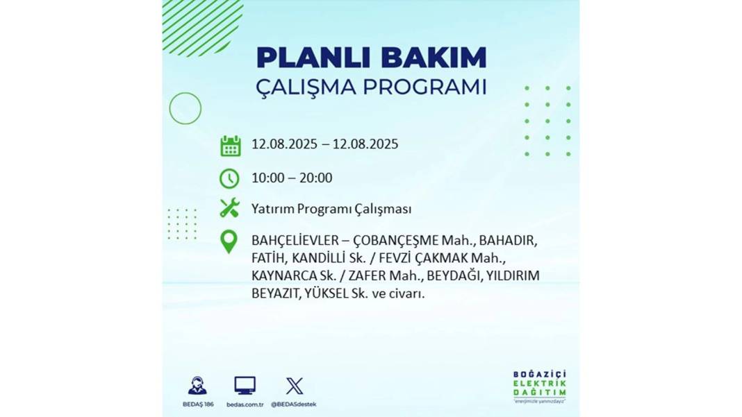 BÜYÜK ELEKTRİK KESİNTİSİ YAŞANACAK: BEDAŞ 12 Ağustos Salı günü elektrik kesintisi yaşayacak ilçeleri sıraladı! 48