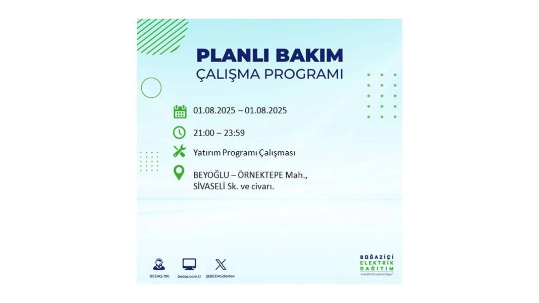 BÜYÜK ELEKTRİK KESİNTİSİ YAŞANACAK: BEDAŞ 1 Ağustos Cuma elektrik kesintisi yaşayacak ilçeleri sıraladı! 39