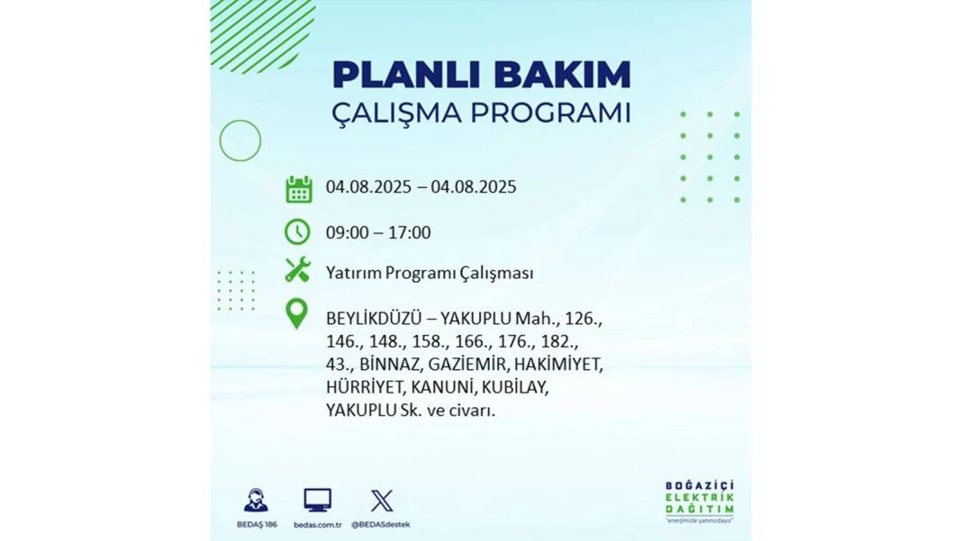 BÜYÜK ELEKTRİK KESİNTİSİ YAŞANACAK: BEDAŞ 4 Ağustos Pazartesi elektrik kesintisi yaşayacak ilçeleri sıraladı! 46