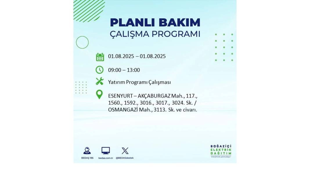 BÜYÜK ELEKTRİK KESİNTİSİ YAŞANACAK: BEDAŞ 1 Ağustos Cuma elektrik kesintisi yaşayacak ilçeleri sıraladı! 40