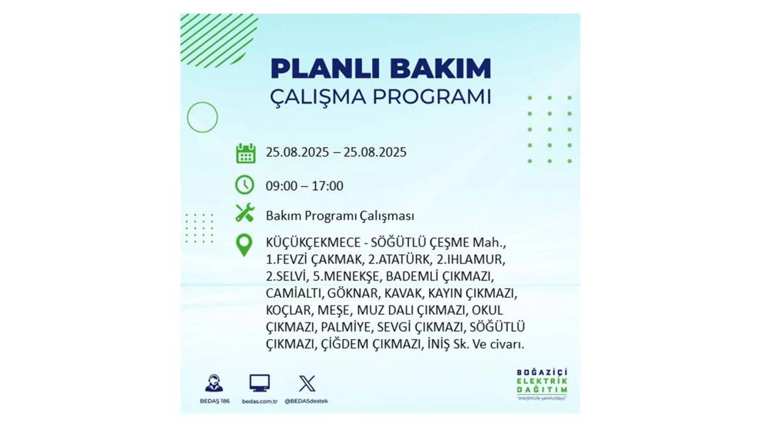O ilçelerde saatlerce elektrik olmayacak: BEDAŞ 25 Ağustos Pazartesi elektrik kesintisi yaşayacak ilçeleri sıraladı! 14