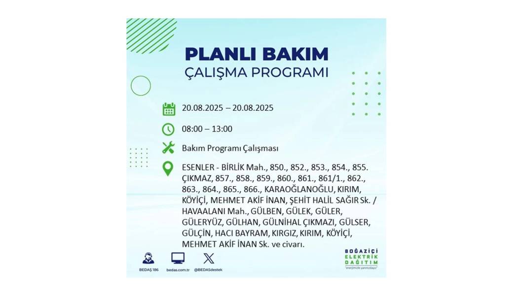 O ilçelerde elektrik olmayacak: BEDAŞ 20 Ağustos Çarşamba elektrik kesintisi yaşayacak ilçeleri sıraladı 32