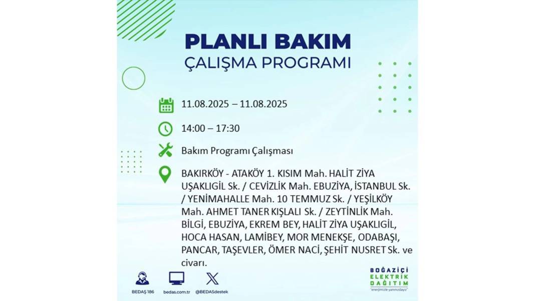 BÜYÜK ELEKTRİK KESİNTİSİ YAŞANACAK: BEDAŞ 11 Ağustos Pazartesi elektrik kesintisi yaşayacak ilçeler belli oldu! 51