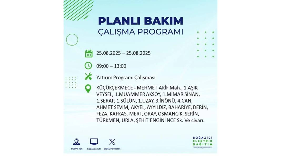O ilçelerde saatlerce elektrik olmayacak: BEDAŞ 25 Ağustos Pazartesi elektrik kesintisi yaşayacak ilçeleri sıraladı! 9