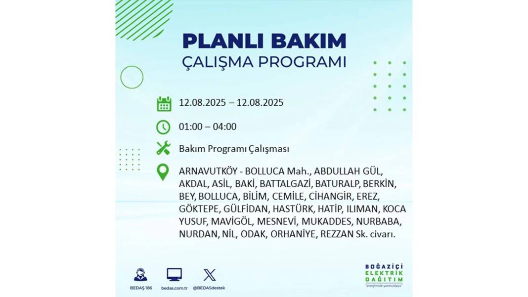 BÜYÜK ELEKTRİK KESİNTİSİ YAŞANACAK: BEDAŞ 12 Ağustos Salı günü elektrik kesintisi yaşayacak ilçeleri sıraladı! 63