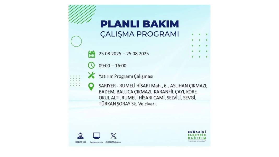 O ilçelerde saatlerce elektrik olmayacak: BEDAŞ 25 Ağustos Pazartesi elektrik kesintisi yaşayacak ilçeleri sıraladı! 11