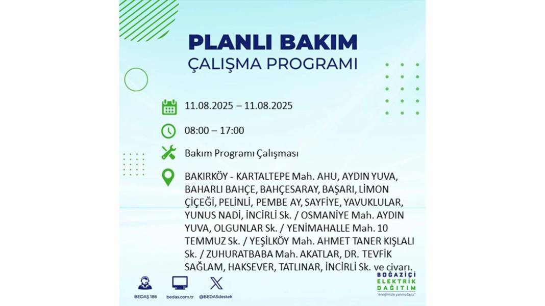 BÜYÜK ELEKTRİK KESİNTİSİ YAŞANACAK: BEDAŞ 11 Ağustos Pazartesi elektrik kesintisi yaşayacak ilçeler belli oldu! 49