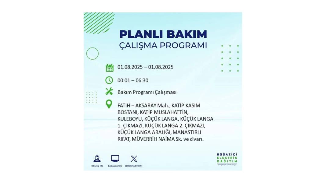 BÜYÜK ELEKTRİK KESİNTİSİ YAŞANACAK: BEDAŞ 1 Ağustos Cuma elektrik kesintisi yaşayacak ilçeleri sıraladı! 34